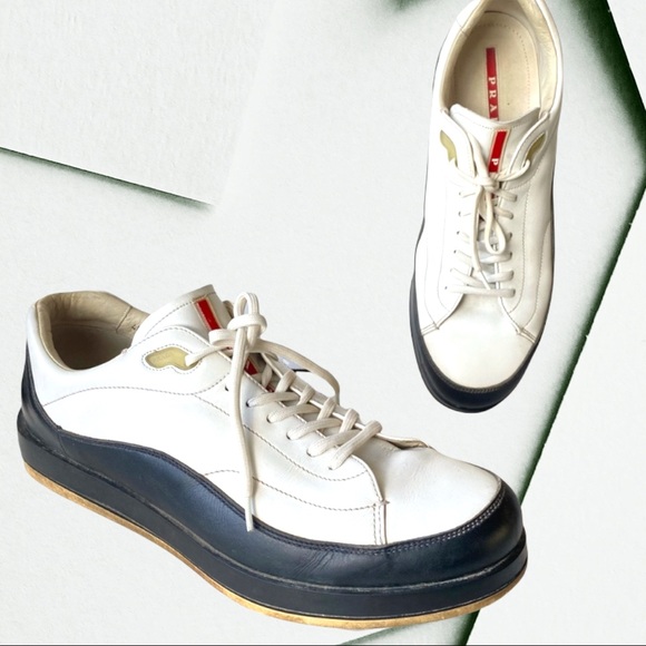 Prada Other - Prada White Black Leather Sneakers
